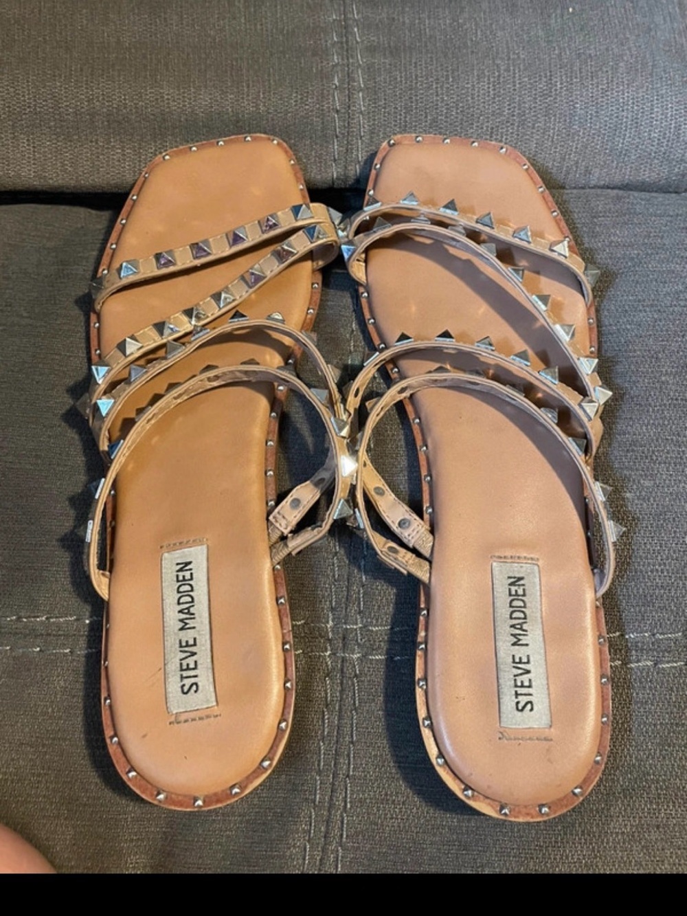 Steve Madden Tan Pyramid Stud Strappy Sandals